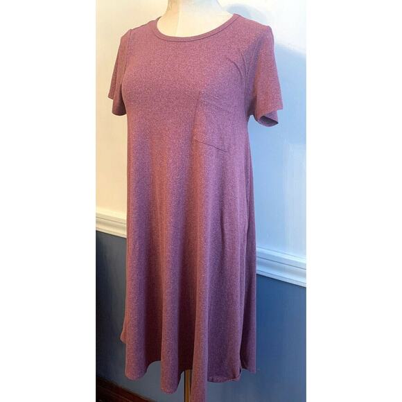 LuLaRoe Dresses & Skirts - XS LulaRoe Tshirt Carly Dress Hi Lo Heathered Purple Knit Short Sleeve Oversize
